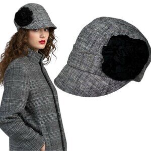 NWT BETMAR New York Newsboy Cap With Flower Gray Adjustable Retro Style